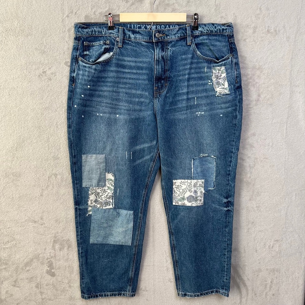 Lucky Brand Patchwork Jeans, Size 20/35R Boy Mid Relaxed Straight